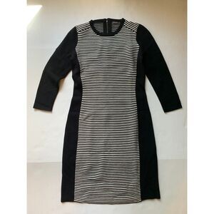 J. McLaughlin Darla Ottoman 3/4 Sleeve Black/White Striped Sweater Dress Medium
